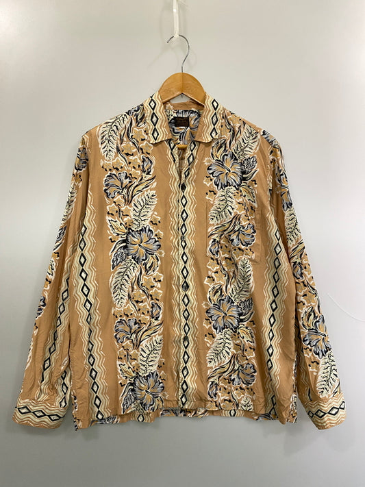【中古品】【メンズ】 DELUXEWARE デラックスウエア RAYON L/S SHIRT レーヨン ロングスリーブ シャツ 長袖シャツ トップス 145-260731-yn-24-min サイズ：US M カラー：オレンジベージュ 万代Net店