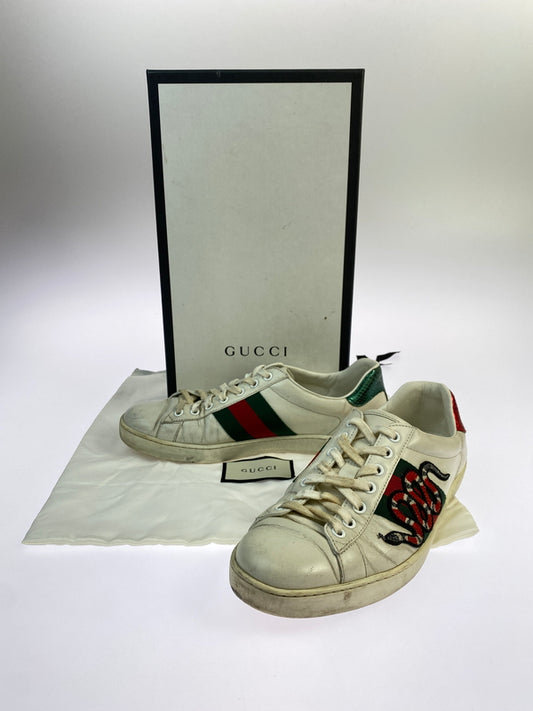 【現状渡し品】【メンズ】 GUCCI グッチ 456230 エンブロイダリー スニーカー 靴 シューズ 183-260730-hu-23-min サイズ：7 カラー：ホワイト/グリーン/レッド 万代Net店