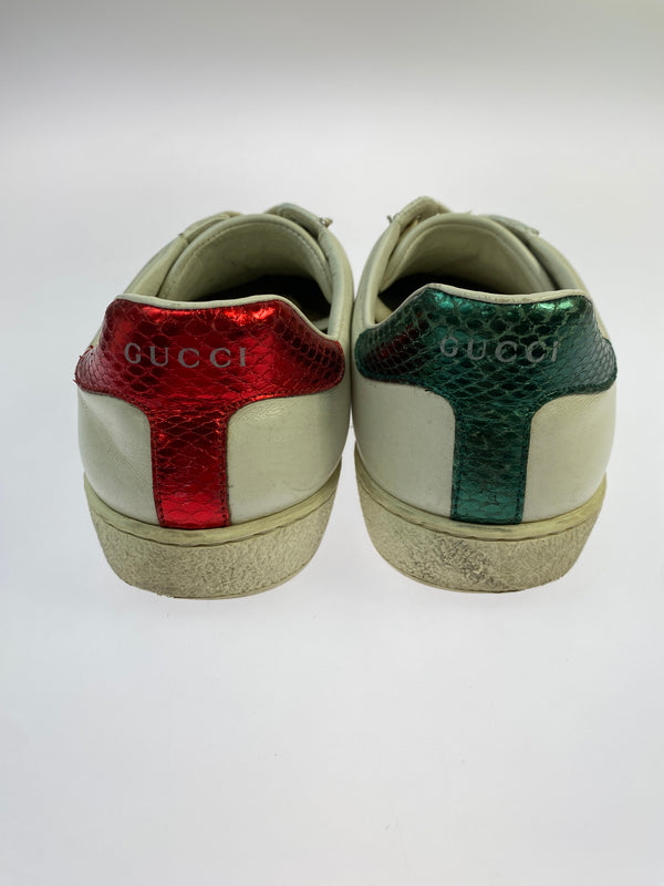 【現状渡し品】【メンズ】 GUCCI グッチ 456230 エンブロイダリー スニーカー 靴 シューズ 183-260730-hu-23-min サイズ：7 カラー：ホワイト/グリーン/レッド 万代Net店