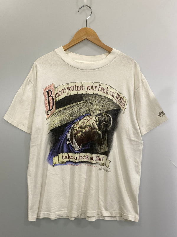 【現状渡し品】【メンズ】 USED ユーズド JESUS TEE ショートスリーブTシャツ 半袖Tシャツ トップス 146-260731-yn-41-min サイズ：L カラー：ホワイト 万代Net店