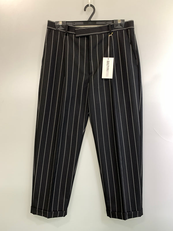 【中古品】【メンズ】 WACKO MARIA×DORMEUIL ワコマリア ドーメル PLEATED TROUSERS TYPE-2 プリーテッド トラウザーズ タイプ ツー WMGP-WMP-TR03 ボトムス パンツ スラックス 153-260804-hu-27-min サイズ：XL カラー：ブラック（ストライプ） 万代Net店