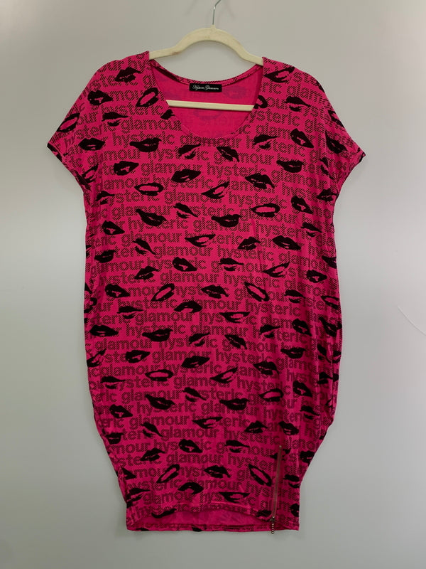 【中古品】【レディース】 HYSTERIC GLAMOUR ヒステリックグラマー LIP ONE-PIECE リップ ワンピース 0103CO03 170-260804-hu-56-min サイズ：FREE カラー：ピンク/ブラック 万代Net店