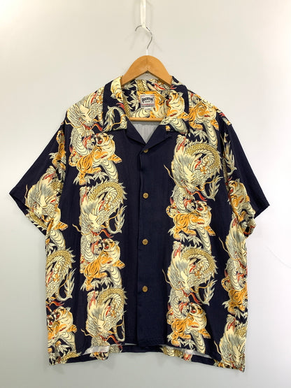 【中古品】【メンズ】 HOUSTON ヒューストンALOHA SHIRTS DRAGON AND TIGER アロハシャツ 41196 半袖 シャツ ショートスリーブ 145-260804-hu-41-min サイズ：XXL カラー：ネイビー/ホワイト/イエロー 万代Net店