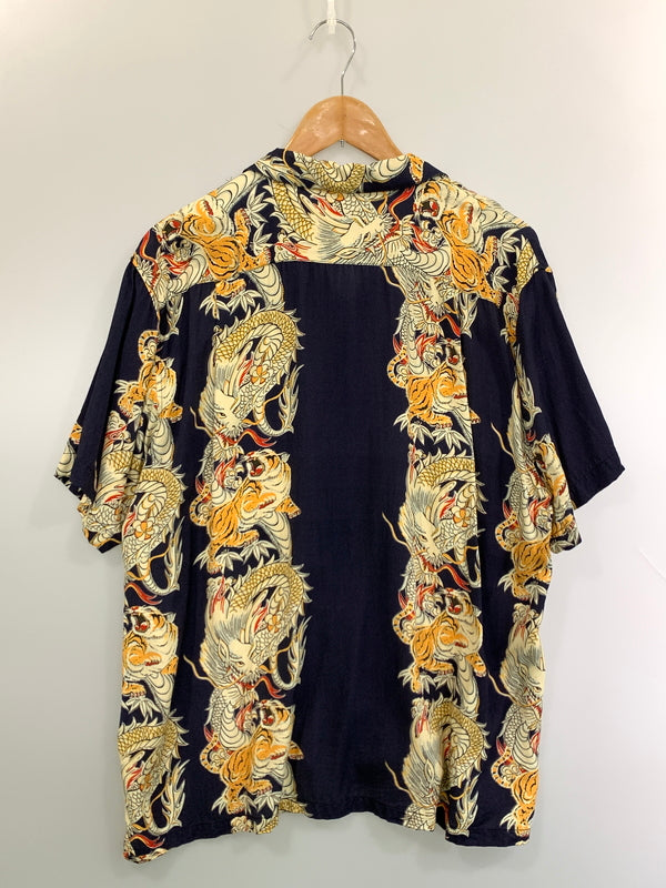 【中古品】【メンズ】 HOUSTON ヒューストンALOHA SHIRTS DRAGON AND TIGER アロハシャツ 41196 半袖 シャツ ショートスリーブ 145-260804-hu-41-min サイズ：XXL カラー：ネイビー/ホワイト/イエロー 万代Net店