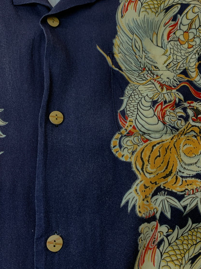 【中古品】【メンズ】 HOUSTON ヒューストンALOHA SHIRTS DRAGON AND TIGER アロハシャツ 41196 半袖 シャツ ショートスリーブ 145-260804-hu-41-min サイズ：XXL カラー：ネイビー/ホワイト/イエロー 万代Net店