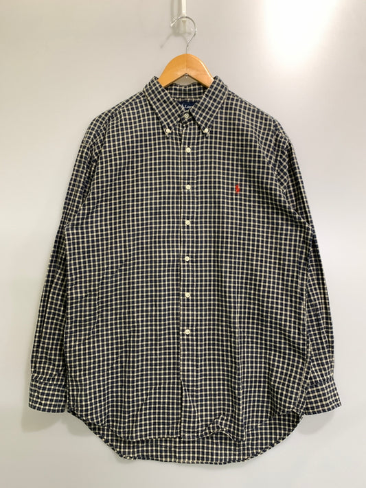 【中古品】【メンズ】 RALPH LAUREN ラルフローレン 90S LS BD CHECK SHIRT 90年代 チェックシャツ 長袖 ロングスリーブ 146-260812-hu-23-min サイズ：L カラー：ネイビー/ベージュ（チェック） 万代Net店