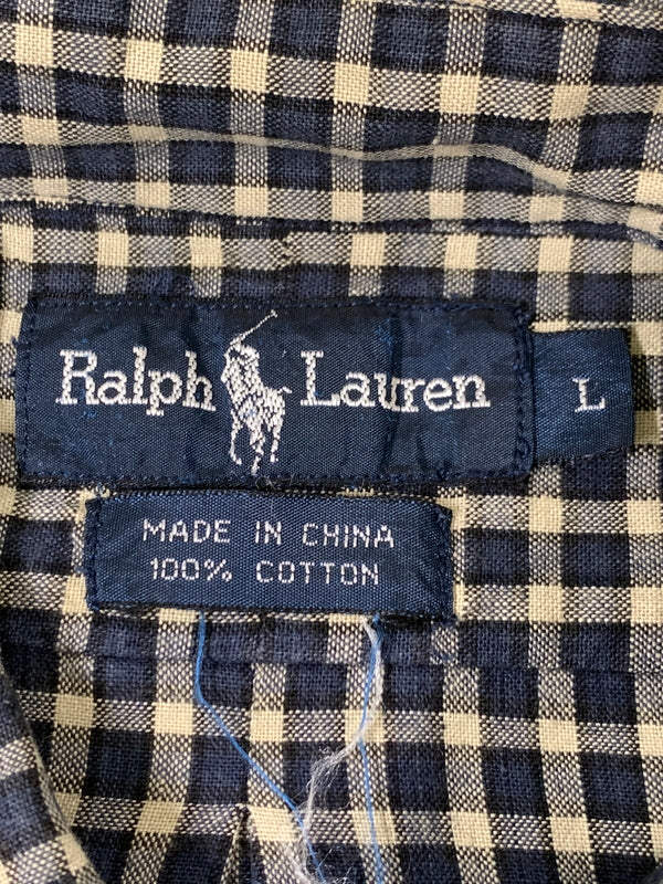 【中古品】【メンズ】 RALPH LAUREN ラルフローレン 90S LS BD CHECK SHIRT 90年代 チェックシャツ 長袖 ロングスリーブ 146-260812-hu-23-min サイズ：L カラー：ネイビー/ベージュ（チェック） 万代Net店