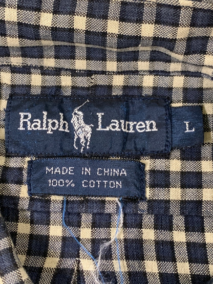 【中古品】【メンズ】 RALPH LAUREN ラルフローレン 90S LS BD CHECK SHIRT 90年代 チェックシャツ 長袖 ロングスリーブ 146-260812-hu-23-min サイズ：L カラー：ネイビー/ベージュ（チェック） 万代Net店