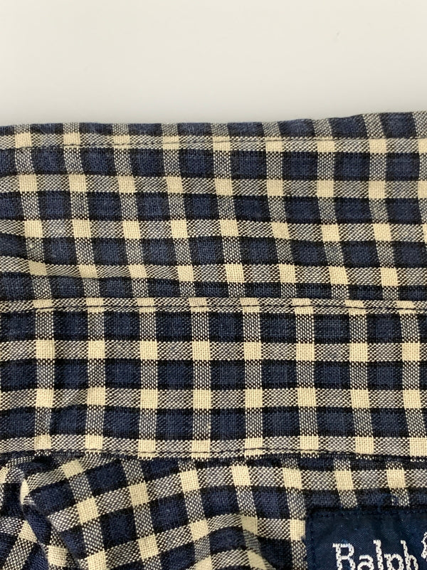 【中古品】【メンズ】 RALPH LAUREN ラルフローレン 90S LS BD CHECK SHIRT 90年代 チェックシャツ 長袖 ロングスリーブ 146-260812-hu-23-min サイズ：L カラー：ネイビー/ベージュ（チェック） 万代Net店