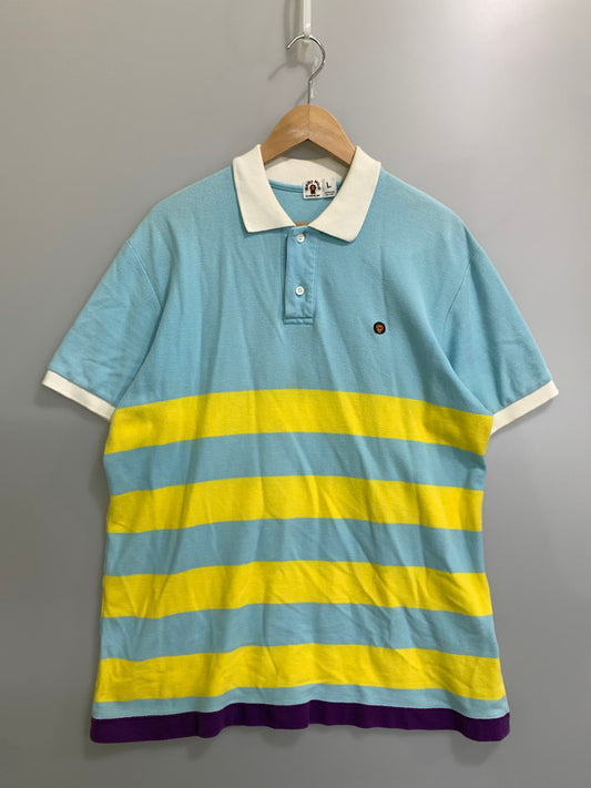 【中古品】【メンズ】 A BATHING APE アベイシングエイプ SS POLO SHIRT BABY MILO 半袖 ポロシャツ メンズ トップス 142-260809-em-42-min サイズ：L カラー：ライトブルー/イエロー/ホワイト 万代Net店