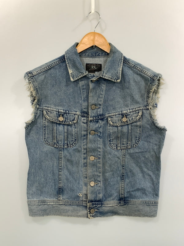 【中古品】【メンズ】 RRL ダブルアールエル 90's 101-J 三ツ星 DENIM JACKET 90年代 デニムジャケット 袖カットオフ ベスト トップス 145-260806-yn-05-min サイズ：M カラー：ライトインディゴ 万代Net店