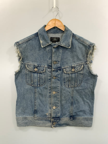 【中古品】【メンズ】 RRL ダブルアールエル 90's 101-J 三ツ星 DENIM JACKET 90年代 デニムジャケット 袖カットオフ ベスト トップス 145-260806-yn-05-min サイズ：M カラー：ライトインディゴ 万代Net店