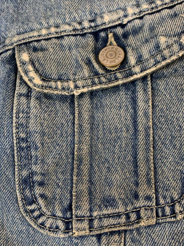 【中古品】【メンズ】 RRL ダブルアールエル 90's 101-J 三ツ星 DENIM JACKET 90年代 デニムジャケット 袖カットオフ ベスト トップス 145-260806-yn-05-min サイズ：M カラー：ライトインディゴ 万代Net店