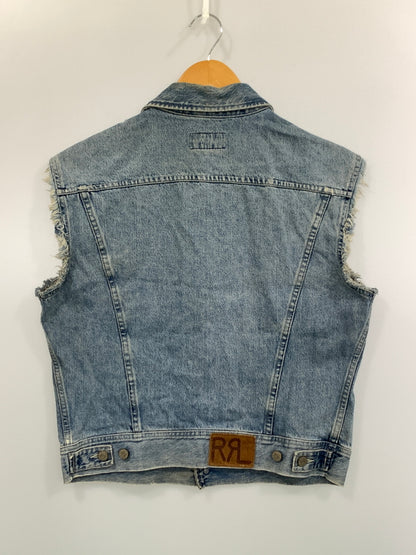 【中古品】【メンズ】 RRL ダブルアールエル 90's 101-J 三ツ星 DENIM JACKET 90年代 デニムジャケット 袖カットオフ ベスト トップス 145-260806-yn-05-min サイズ：M カラー：ライトインディゴ 万代Net店