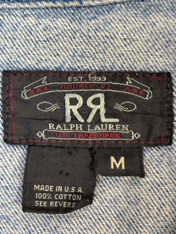 【中古品】【メンズ】 RRL ダブルアールエル 90's 101-J 三ツ星 DENIM JACKET 90年代 デニムジャケット 袖カットオフ ベスト トップス 145-260806-yn-05-min サイズ：M カラー：ライトインディゴ 万代Net店