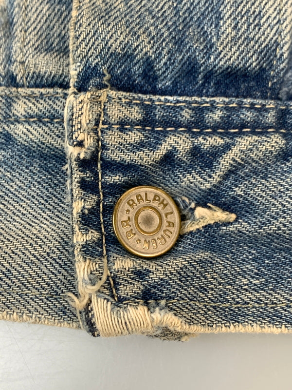 【中古品】【メンズ】 RRL ダブルアールエル 90's 101-J 三ツ星 DENIM JACKET 90年代 デニムジャケット 袖カットオフ ベスト トップス 145-260806-yn-05-min サイズ：M カラー：ライトインディゴ 万代Net店