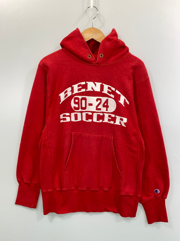 【中古品】【メンズ】 CHAMPION チャンピオン90's REVERSE WEAVE HOODIE 90年代 リバースウィーブ 3段プリント フーディー パーカー トップス 146-260806-yn-04-min サイズ：MEDIUM カラー：レッド 万代Net店