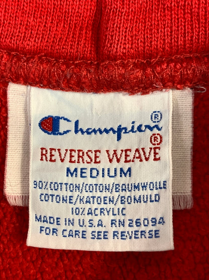 【中古品】【メンズ】 CHAMPION チャンピオン90's REVERSE WEAVE HOODIE 90年代 リバースウィーブ 3段プリント フーディー パーカー トップス 146-260806-yn-04-min サイズ：MEDIUM カラー：レッド 万代Net店
