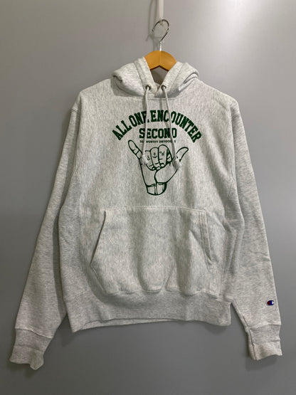 【中古品】【メンズ】 CHAMPION チャンピオン REVERSE WEAVE PRINT HOODIE リバースウィーブ プリント フーディ パーカー トップス 148-260807-jt-08-min サイズ：S カラー：ホワイト/グレー 万代Net店