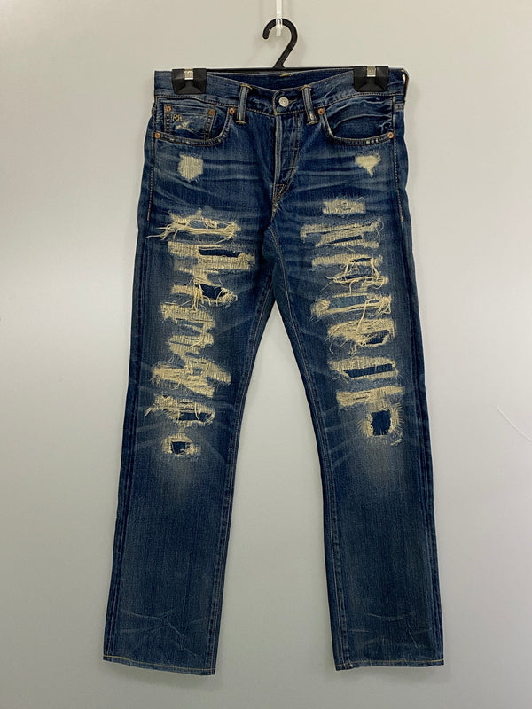 【中古品】【メンズ】 RRL ダブルアールエル DAMAGE SELVEDGE DENIM PANTS ダメージ セルビッジ デニムパンツ ボトムス 156-260807-jt-29-min サイズ：28 × 30 カラー：インディゴ 万代Net店