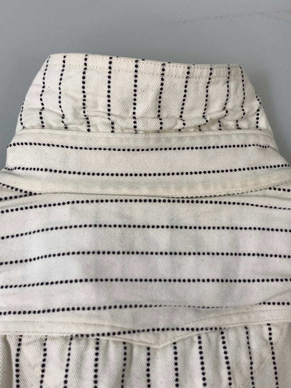 【中古品】【メンズ】 SUGAR CANE シュガーケーン FICTION ROMANCE 8.5OZ. WHITE WABASH STRIPE WORK SHIRT SC37275 半袖 シャツ 145-260811-hu-28-min サイズ：S 14-14 1/2 カラー：ホワイト 万代Net店