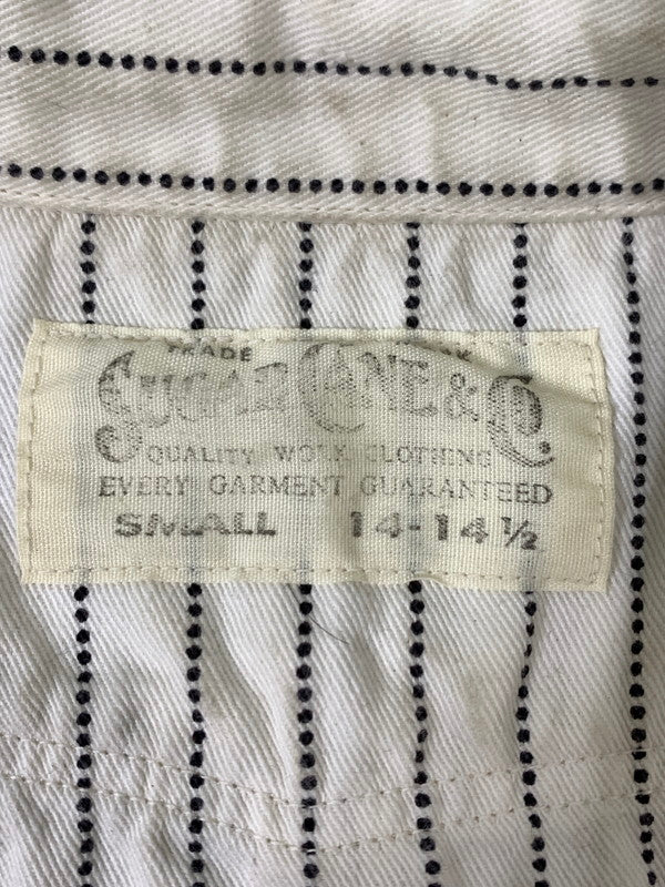 【中古品】【メンズ】 SUGAR CANE シュガーケーン FICTION ROMANCE 8.5OZ. WHITE WABASH STRIPE WORK SHIRT SC37275 半袖 シャツ 145-260811-hu-28-min サイズ：S 14-14 1/2 カラー：ホワイト 万代Net店