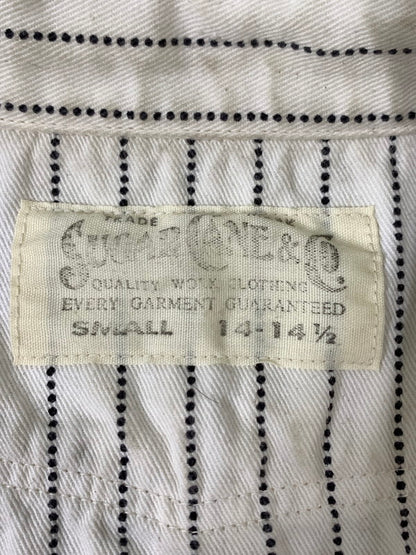 【中古品】【メンズ】 SUGAR CANE シュガーケーン FICTION ROMANCE 8.5OZ. WHITE WABASH STRIPE WORK SHIRT SC37275 半袖 シャツ 145-260811-hu-28-min サイズ：S 14-14 1/2 カラー：ホワイト 万代Net店