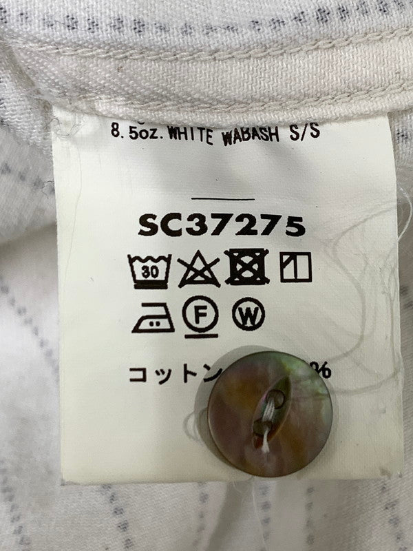 【中古品】【メンズ】 SUGAR CANE シュガーケーン FICTION ROMANCE 8.5OZ. WHITE WABASH STRIPE WORK SHIRT SC37275 半袖 シャツ 145-260811-hu-28-min サイズ：S 14-14 1/2 カラー：ホワイト 万代Net店