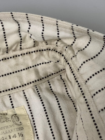 【中古品】【メンズ】 SUGAR CANE シュガーケーン FICTION ROMANCE 8.5OZ. WHITE WABASH STRIPE WORK SHIRT SC37275 半袖 シャツ 145-260811-hu-28-min サイズ：S 14-14 1/2 カラー：ホワイト 万代Net店