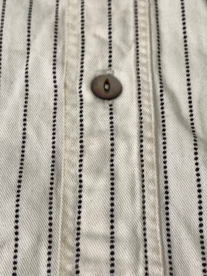 【中古品】【メンズ】 SUGAR CANE シュガーケーン FICTION ROMANCE 8.5OZ. WHITE WABASH STRIPE WORK SHIRT SC37275 半袖 シャツ 145-260811-hu-28-min サイズ：S 14-14 1/2 カラー：ホワイト 万代Net店
