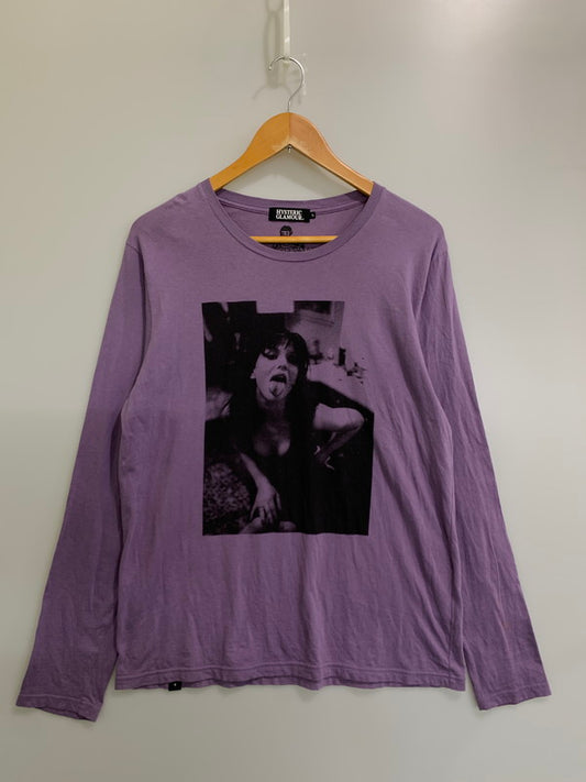 【中古品】【メンズ】 HYSTERIC GLAMOUR ヒステリックグラマー COURTNEY LOVE L S TEE 0294CL18 コートニー・ラブ ロングスリーブ 長袖 Tシャツ メンズ トップス 140-260809-em-44-min サイズ：L カラー：パープル 万代Net店