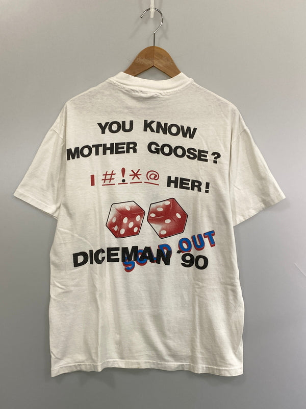 【現状渡し品】【メンズ】 ANDREW DICE CLAY アンドリュー・ダイス・クレイ 90S DICE MAN TEE ダイスマン 半袖TEE HANES BEEFY Tシャツ 146-260813-ta-02-min サイズ：Ｌ 42-44 カラー：ホワイト 万代Net店