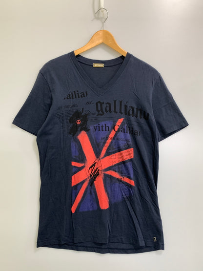 【中古品】【メンズ】 JOHN GALLIANO ジョン・ガリアーノ PRINT TEE プリント Tシャツ トップス 141-260813-zi-02-min サイズ：M カラー：ネイビー 万代Net店