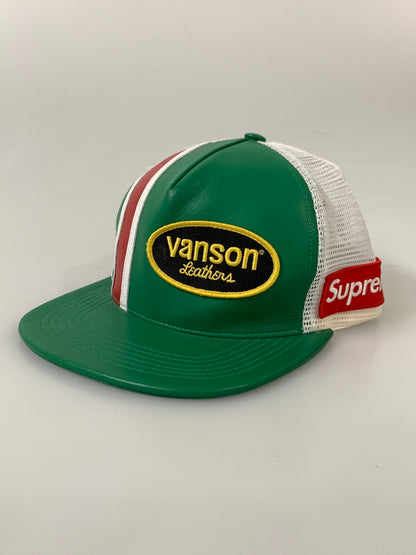 【中古品】【メンズ】 SUPREME×VANSON シュプリーム バンソン LEATHER MESH BACK 5-PANEL レザーメッシュ バッグ キャップ 帽子 185--hu-09-min カラー：グリーン/ホワイト/レッド 万代Net店