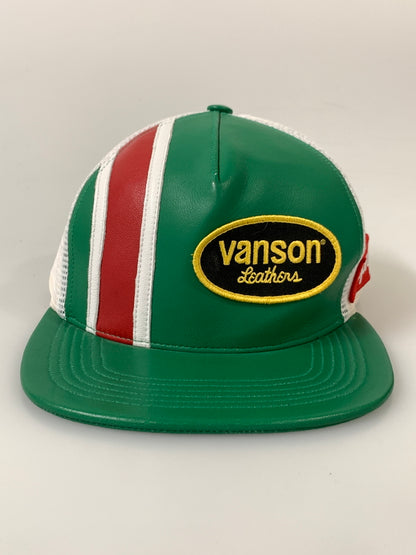 【中古品】【メンズ】 SUPREME×VANSON シュプリーム バンソン LEATHER MESH BACK 5-PANEL レザーメッシュ バッグ キャップ 帽子 185--hu-09-min カラー：グリーン/ホワイト/レッド 万代Net店