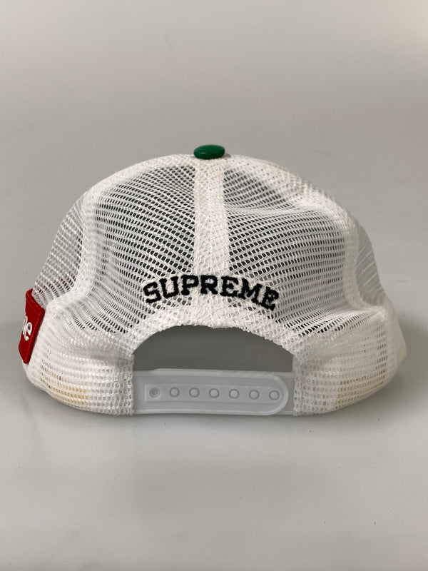 【中古品】【メンズ】 SUPREME×VANSON シュプリーム バンソン LEATHER MESH BACK 5-PANEL レザーメッシュ バッグ キャップ 帽子 185--hu-09-min カラー：グリーン/ホワイト/レッド 万代Net店