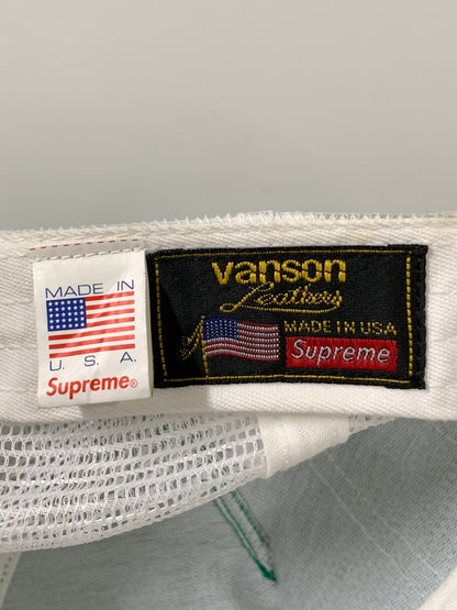 【中古品】【メンズ】 SUPREME×VANSON シュプリーム バンソン LEATHER MESH BACK 5-PANEL レザーメッシュ バッグ キャップ 帽子 185--hu-09-min カラー：グリーン/ホワイト/レッド 万代Net店