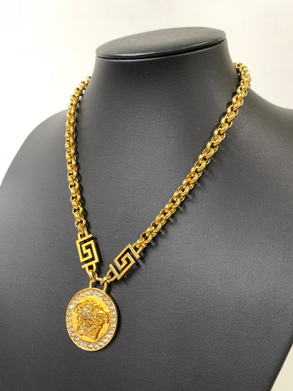 【中古品】【メンズ/レディース】 VERSACE ヴェルサーチ ラ メドゥーサ グレカ ネックレス アクセサリー 192-260811-hu-12-min カラー：ゴールド 万代Net店