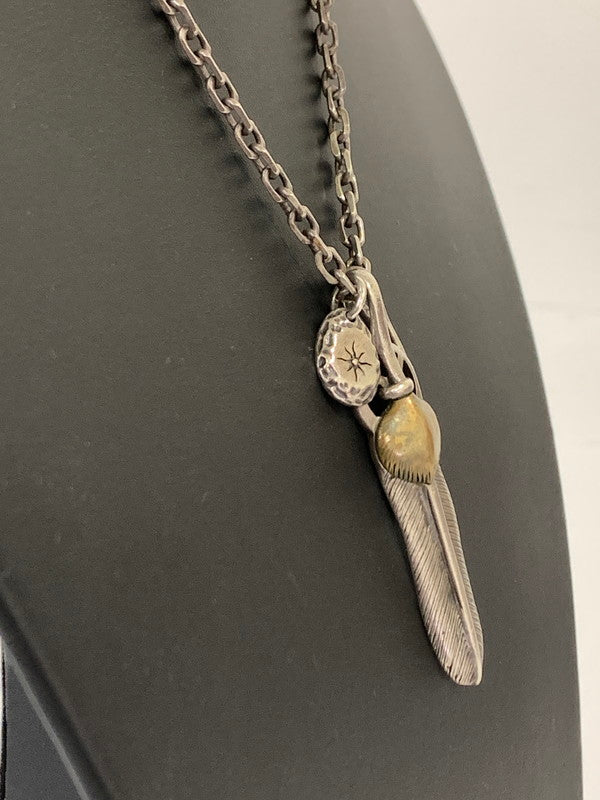 【中古品】【メンズ/レディース】 USED ユーズド SILVER NECKLACE シルバー ネックレス アクセサリー フェザーモチーフ 翼 シルバー925 銀 192-260817-em-13-min カラー：シルバー 万代Net店