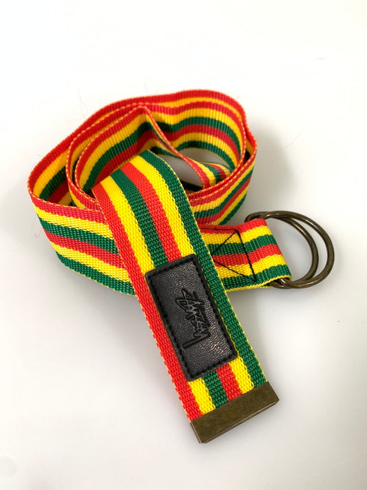 【中古品】【メンズ/レディース】 STUSSY ステューシー RASTA COLOR RING BELT ラスタ カラー リング ベルト 布製 ガチャベルト 205-260817-em-08-min カラー：ラスタカラー 万代Net店