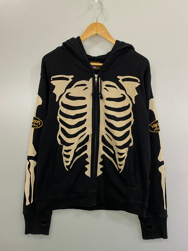 【中古品】【メンズ】 VANSON バンソン SKULL ZIP HOODIE スカル ジップパーカー フーディ 145-260815-ta-04-min サイズ：L カラー：ブラック 万代Net店