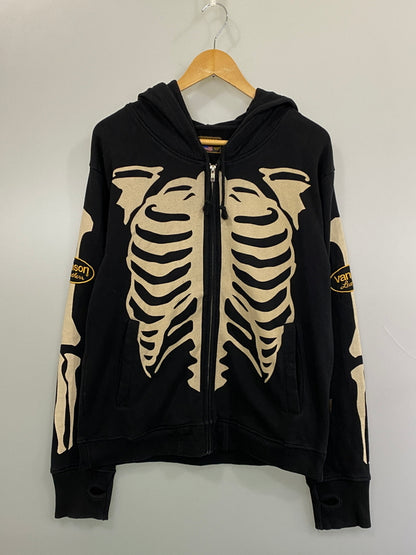 【中古品】【メンズ】 VANSON バンソン SKULL ZIP HOODIE スカル ジップパーカー フーディ 145-260815-ta-04-min サイズ：L カラー：ブラック 万代Net店