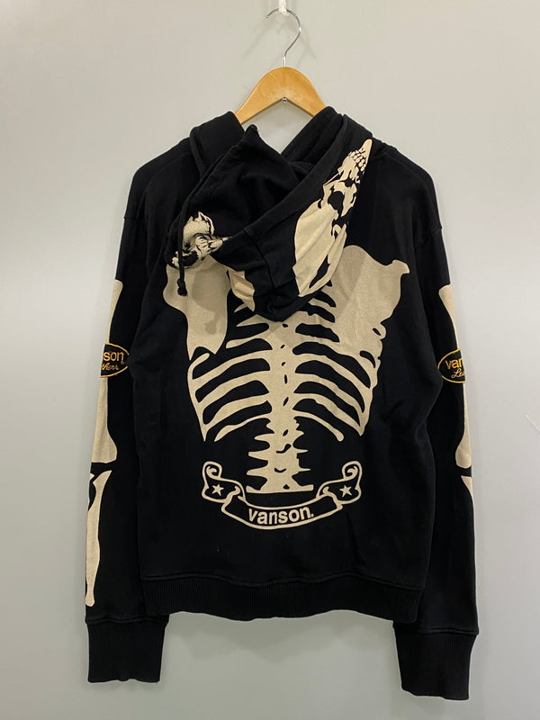 【中古品】【メンズ】 VANSON バンソン SKULL ZIP HOODIE スカル ジップパーカー フーディ 145-260815-ta-04-min サイズ：L カラー：ブラック 万代Net店