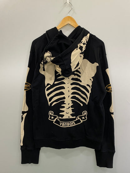 【中古品】【メンズ】 VANSON バンソン SKULL ZIP HOODIE スカル ジップパーカー フーディ 145-260815-ta-04-min サイズ：L カラー：ブラック 万代Net店