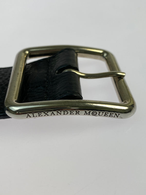 【中古品】【メンズ】 ALEXANDER MCQUEEN アレキサンダーマックイーン LEATHER BELT レザー ベルト 革 小物 アクセサリー 205-260821-hu-17-min カラー：ブラック 万代Net店