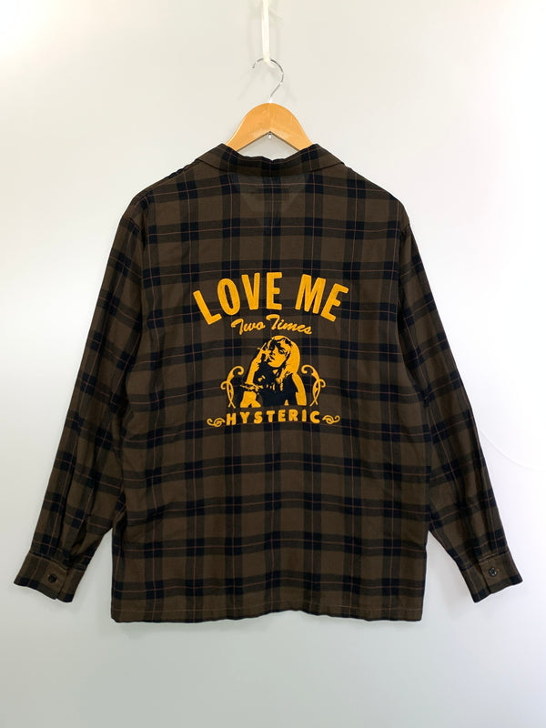【中古品】【メンズ】 HYSTERIC GLAMOUR ヒステリックグラマー LOVE ME TWO TIMES刺繍 オープンカラーシャツ 02233AH03 メンズ 長袖シャツ 140-260813-KS-21-min サイズ：L カラー：ブラウン 万代Net店