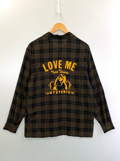 【中古品】【メンズ】 HYSTERIC GLAMOUR ヒステリックグラマー LOVE ME TWO TIMES刺繍 オープンカラーシャツ 02233AH03 メンズ 長袖シャツ 140-260813-KS-21-min サイズ：L カラー：ブラウン 万代Net店