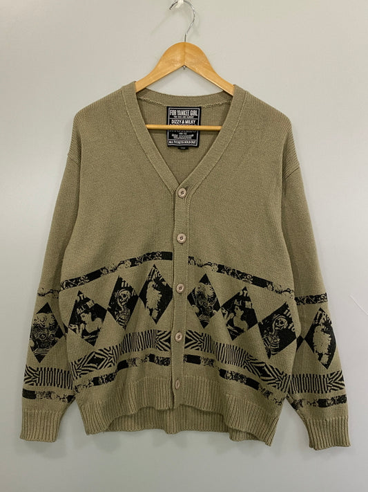 【中古品】【メンズ】 HYSTERIC GLAMOUR ヒステリックグラマー 02243ND09 DESTROY ALL MONSTERS DAM ARGYLLE CARDIGAN デストロイオールモンスターズダム アーガイルカーディガン ニット 140-260815-ta-09-min サイズ：L カラー：ベージュ系 万代Net店