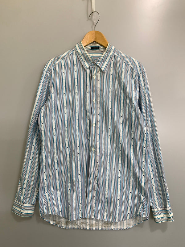 【中古品】【メンズ】 UNDERCOVER アンダーカバー D.A.V.F期 宝飾武装義勇軍期 ダイヤ柄ストライプシャツ 01AW メンズ 長袖シャツ アーカイブシャツ 140-260818-em-17-min サイズ：L カラー：ブルー系 万代Net店