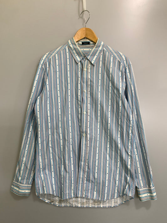 【中古品】【メンズ】 UNDERCOVER アンダーカバー D.A.V.F期 宝飾武装義勇軍期 ダイヤ柄ストライプシャツ 01AW メンズ 長袖シャツ アーカイブシャツ 140-260818-em-17-min サイズ：L カラー：ブルー系 万代Net店